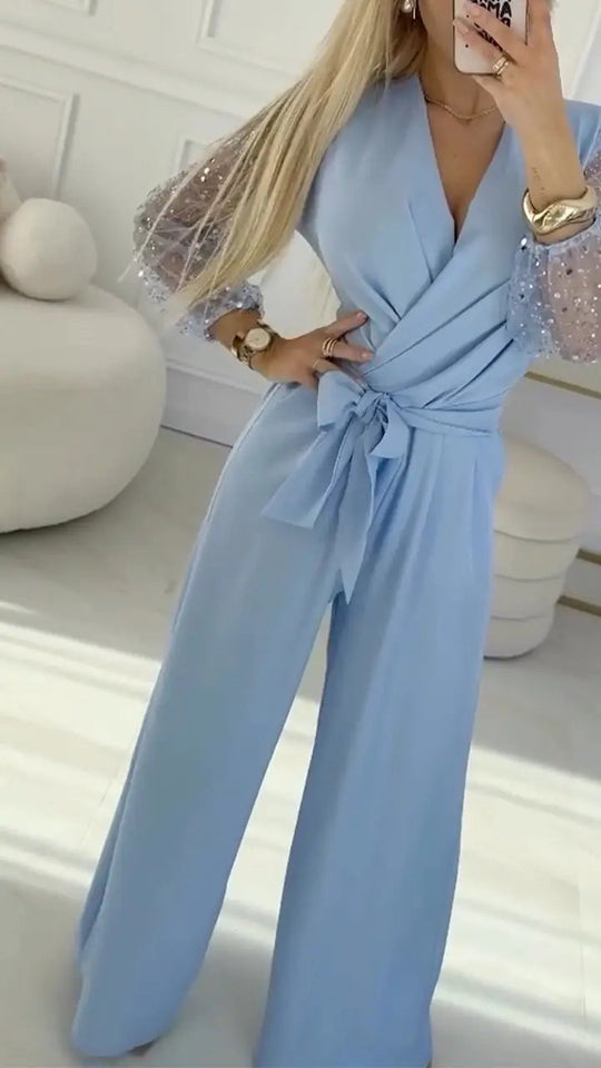 Sequined Top Wide Leg Pants Casual Suit Women - Onouthati