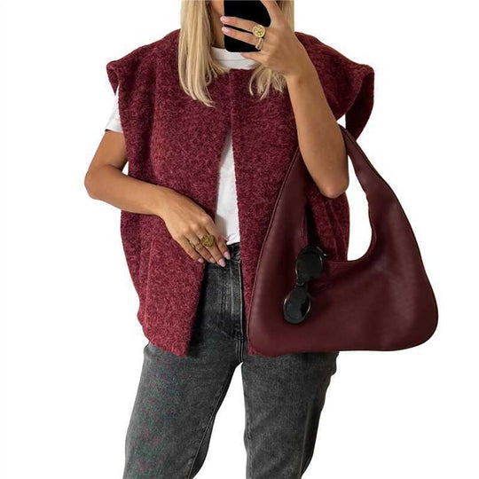 V-neck Double-sided Hand-stitched Wool Overcoat Vest - Onouthati