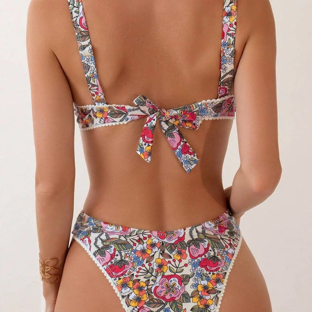 Bikini European And American Steel Bracket Push Up Printed Tied Swimsuit For Women - Onouthati