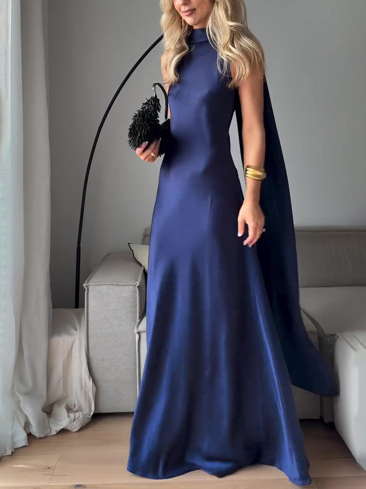 Royal Blue Satin Sleeveless Maxi Dress - Onouthati