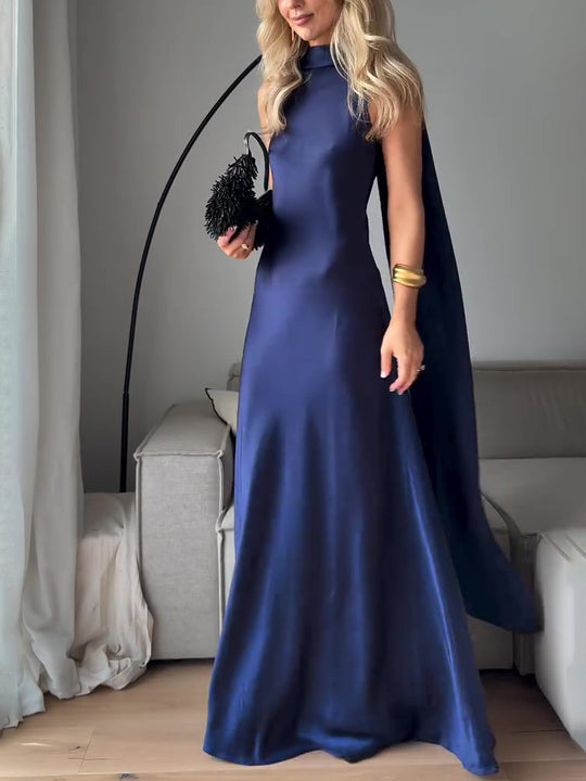 Royal Blue Satin Sleeveless Maxi Dress - Onouthati