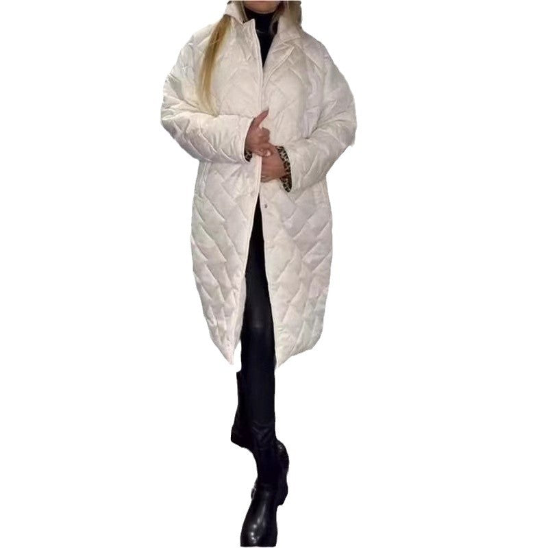 Glossy Down Jacket Rhombus Cotton Padded Clothes Loose And Warm Women - Onouthati