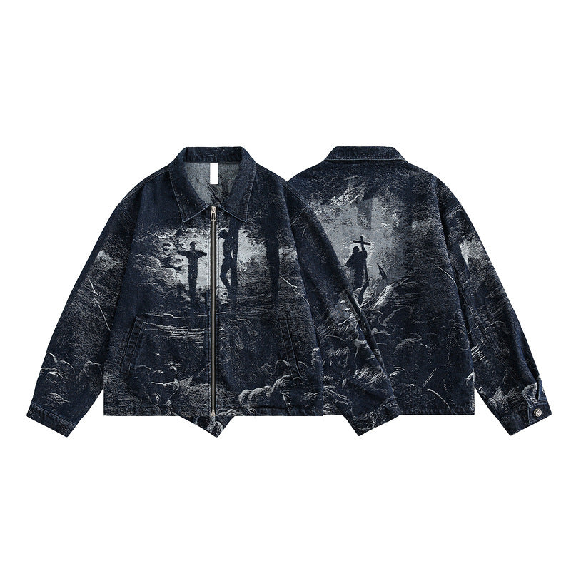 Women's American-style Retro Back Printed Denim Jacket - Onouthati