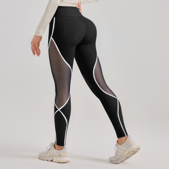 Women's Color Matching Mesh European And American High Waist Yoga Pants - Onouthati