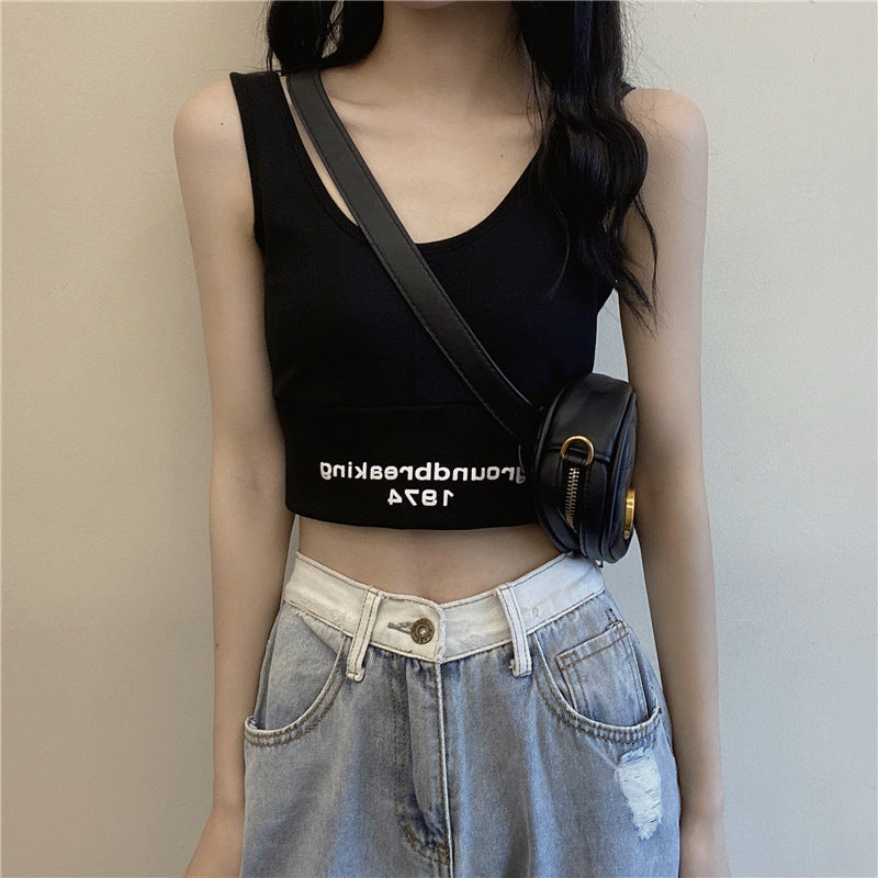 Two-Piece Set Crop-top Short Top Loose High Waist T-shirt Women - Onouthati