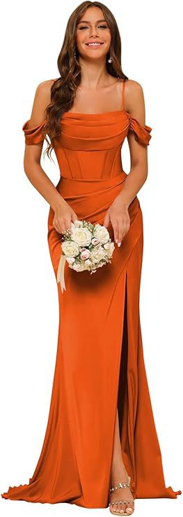 Off-the-shoulder Satin Bridesmaid Corset Ball Gown - Onouthati