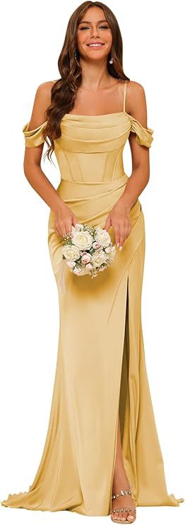 Off-the-shoulder Satin Bridesmaid Corset Ball Gown - Onouthati