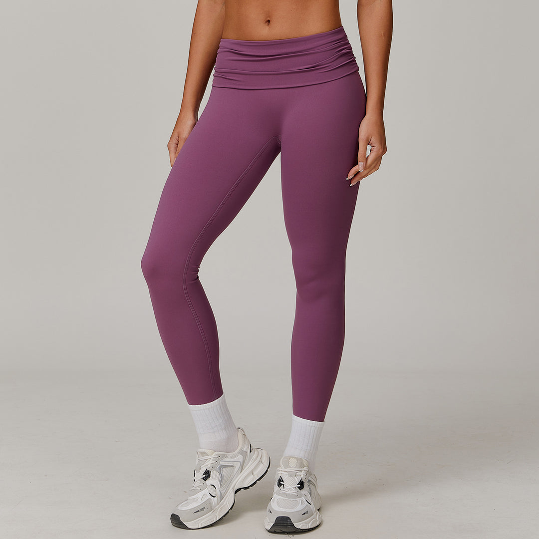 Fold High Waist Yoga Pants Women's Cloud-feeling Belly Contracting And Hip Lifting Sports Pants - Onouthati