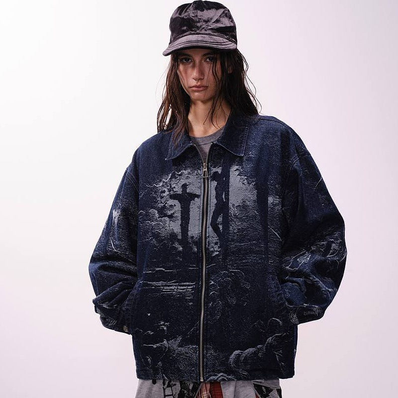 Women's American-style Retro Back Printed Denim Jacket - Onouthati