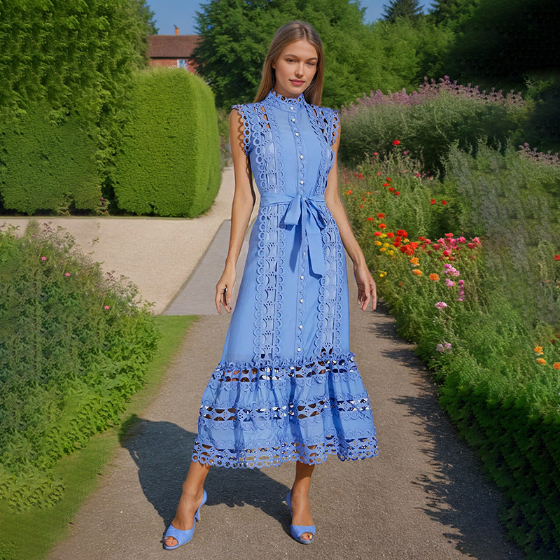 Personality French Embroidery Stitching Dress Women - Onouthati