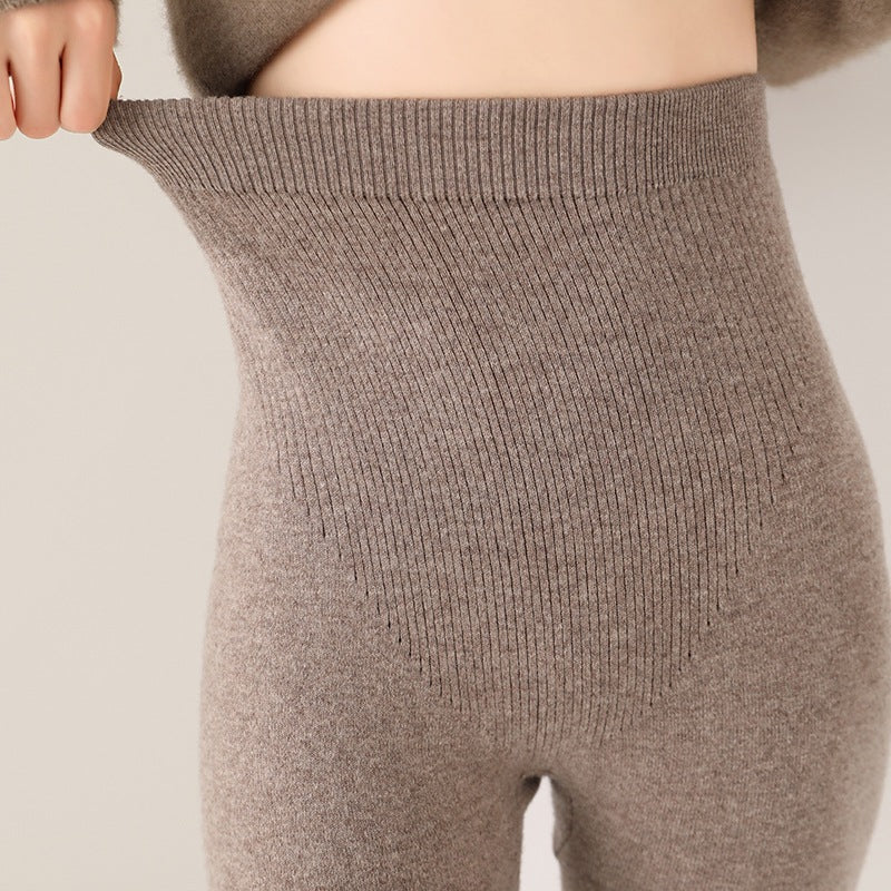 Outer Wear Wool Knitted Seamless Leggings Women's High Waist Warm-keeping Pants Slimming All-matching - Onouthati