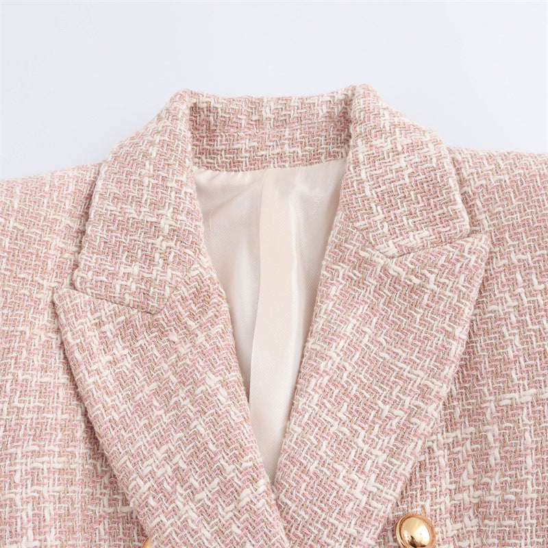 Autumn Texture Double Row Ornament Slim Suit Jacket - Onouthati