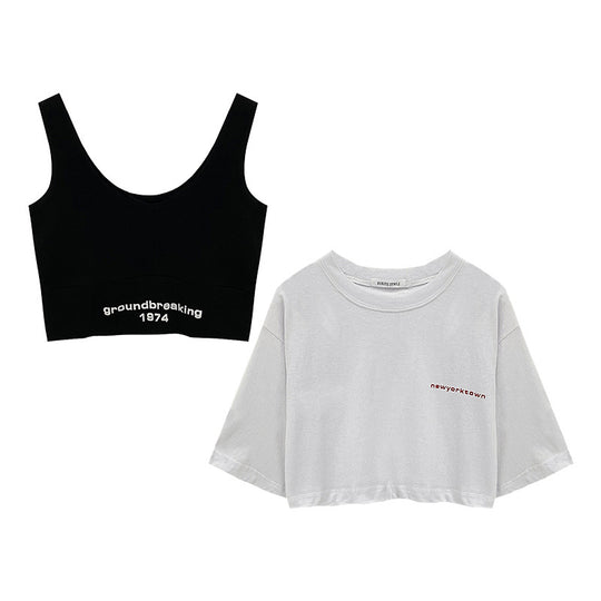 Two-Piece Set Crop-top Short Top Loose High Waist T-shirt Women - Onouthati