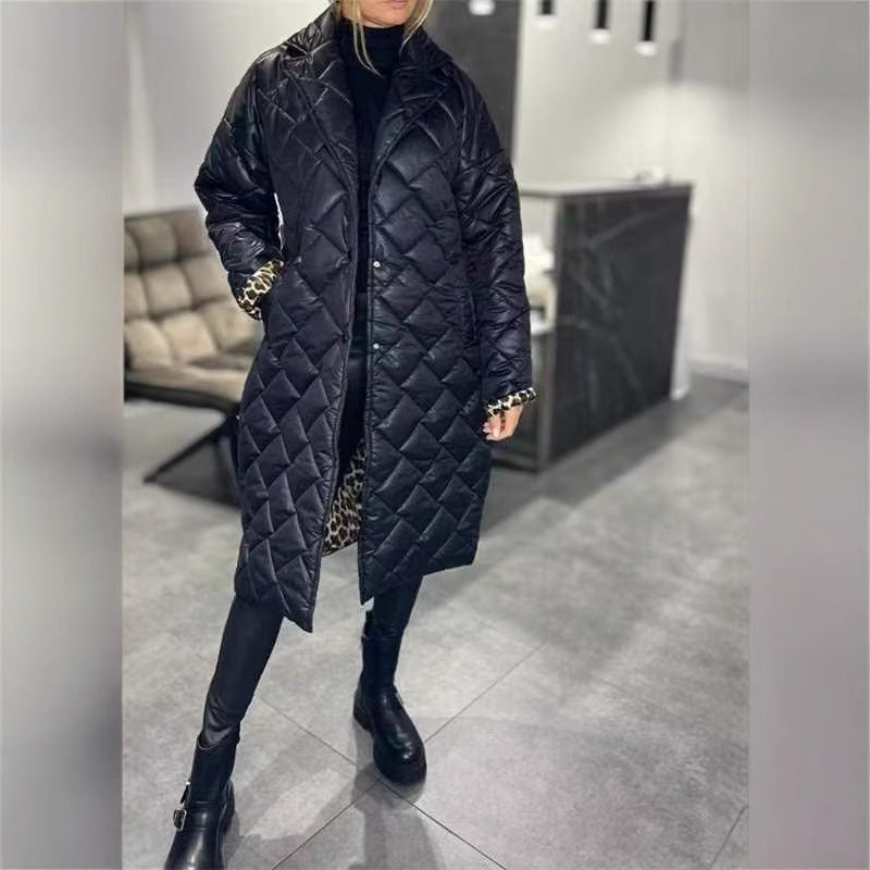 Glossy Down Jacket Rhombus Cotton Padded Clothes Loose And Warm Women - Onouthati