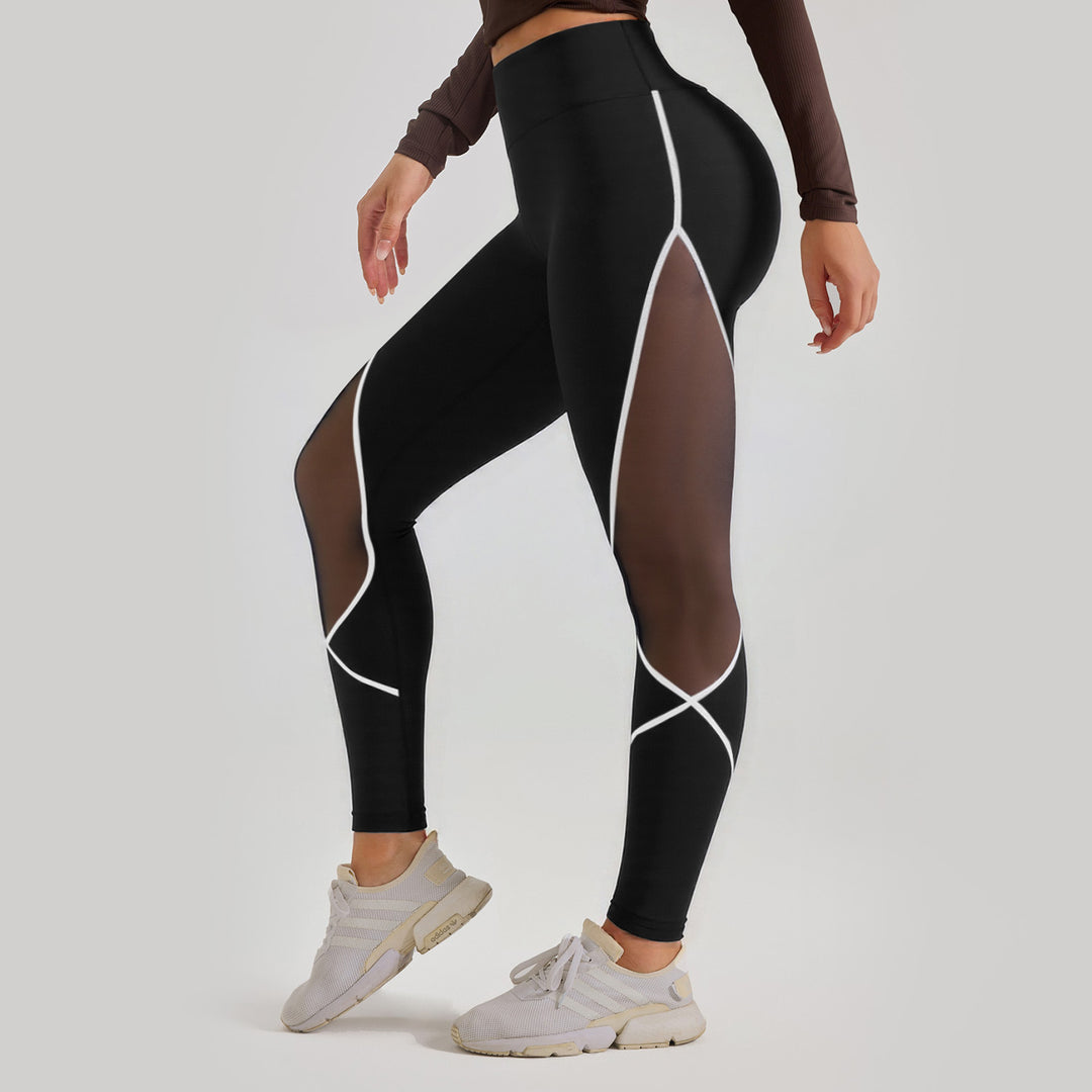 Women's Color Matching Mesh European And American High Waist Yoga Pants - Onouthati