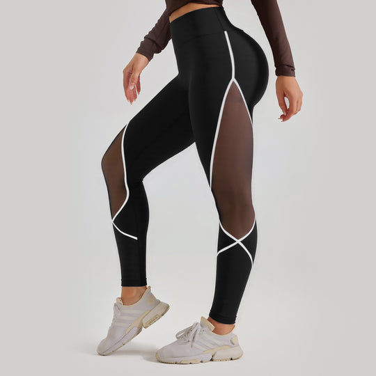 Women's Color Matching Mesh European And American High Waist Yoga Pants - Onouthati