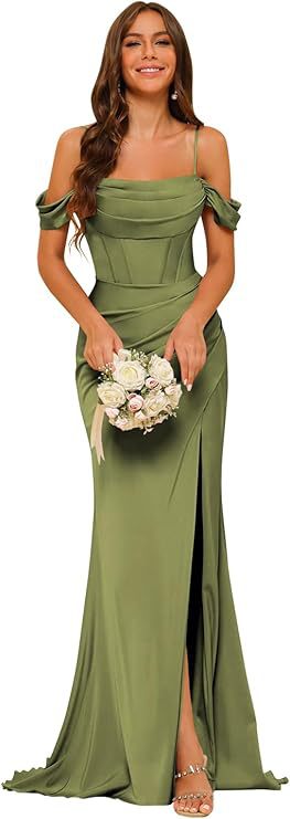 Off-the-shoulder Satin Bridesmaid Corset Ball Gown - Onouthati