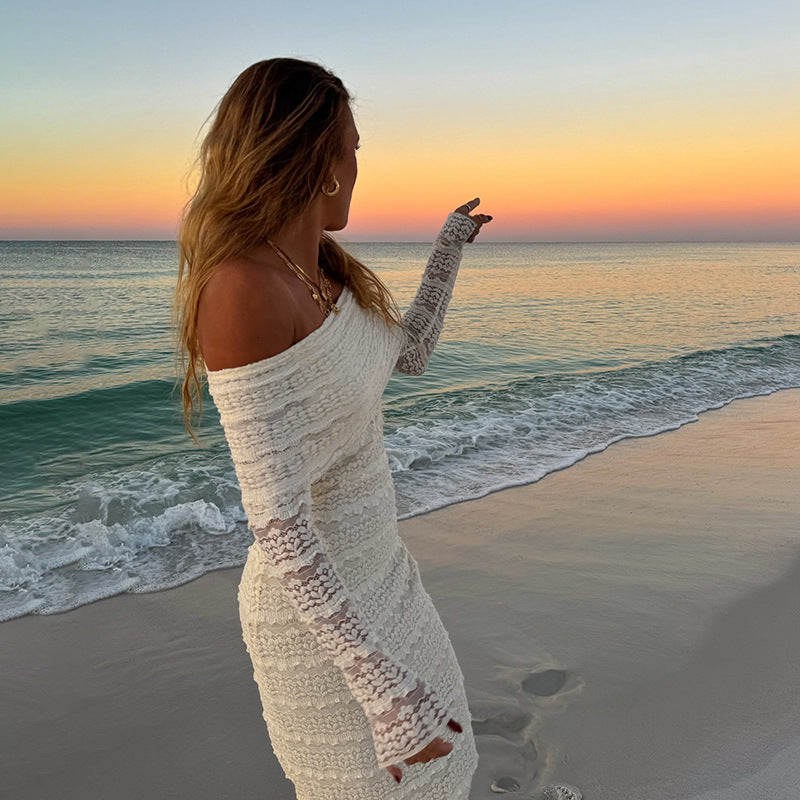 Amazon New Fashionable Elegant Socialite Style Off-shoulder Lace Dress Women - Onouthati