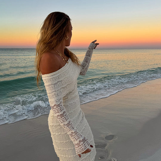 Amazon New Fashionable Elegant Socialite Style Off-shoulder Lace Dress Women - Onouthati
