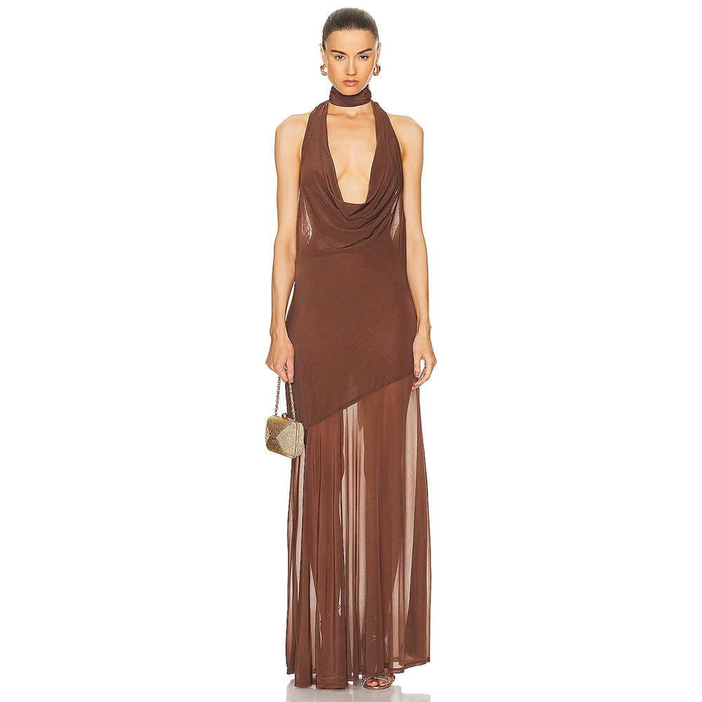 Halter Bare Back Pleated Dress Women - Onouthati