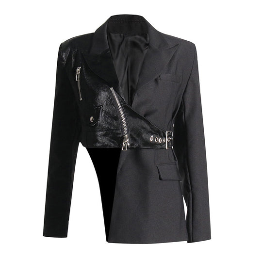 Female Suit Collar Stitching Design Irregular Blazer - Onouthati