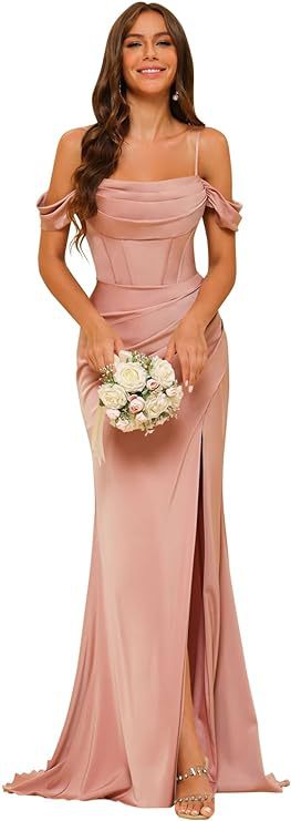 Off-the-shoulder Satin Bridesmaid Corset Ball Gown - Onouthati