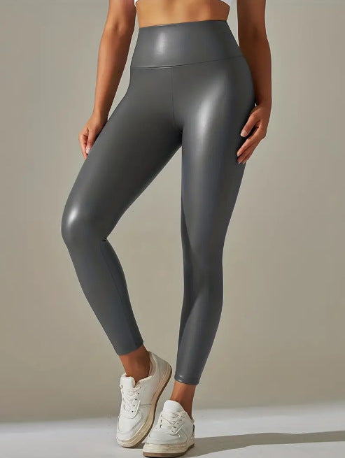 Slim Fit Hip Raise Leather Pants Thin Velvet Outdoor Casual Leggings - Onouthati