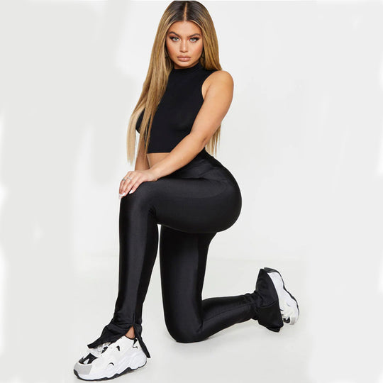 Stretch Sports Running High Waist Tight Black Ankle-length Pants - Onouthati