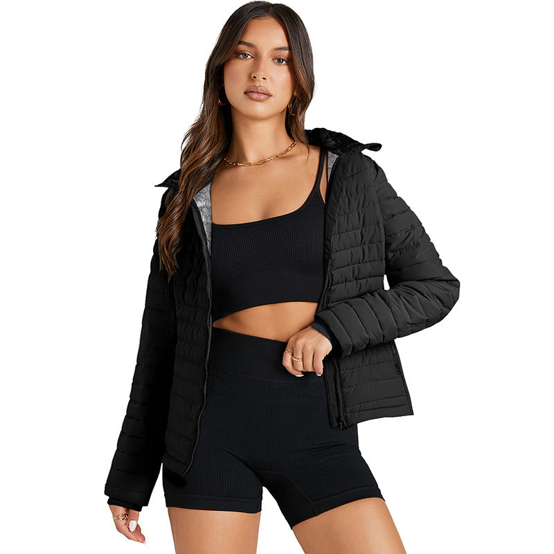 Quilted Zipped Cotton-padded Jacket Women's Warm Stand Collar - Onouthati