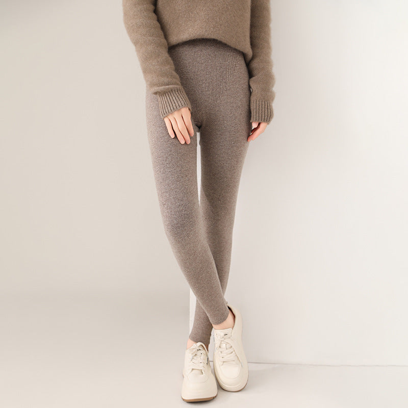 Outer Wear Wool Knitted Seamless Leggings Women's High Waist Warm-keeping Pants Slimming All-matching - Onouthati