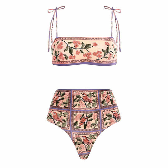 Ethnic Print Strap Bikini High Waist Split Women - Onouthati