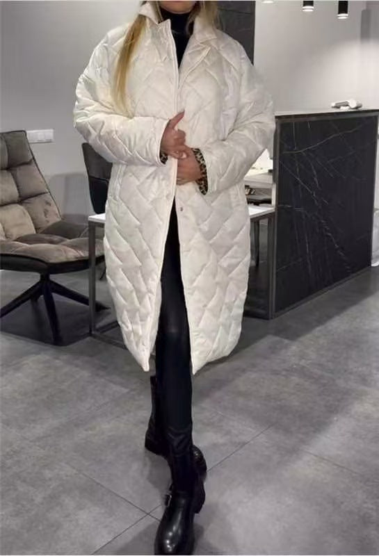 Glossy Down Jacket Rhombus Cotton Padded Clothes Loose And Warm Women - Onouthati