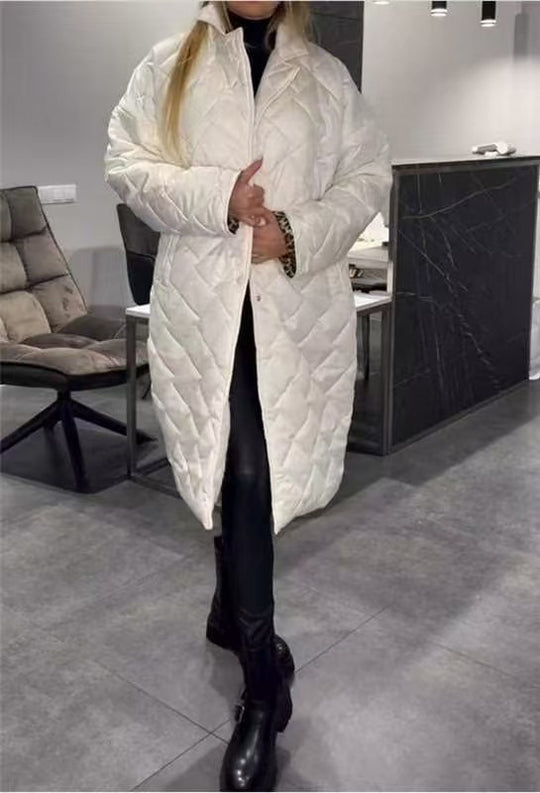 Glossy Down Jacket Rhombus Cotton Padded Clothes Loose And Warm Women - Onouthati