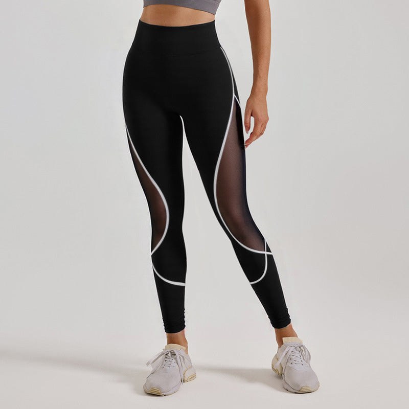 Women's Color Matching Mesh European And American High Waist Yoga Pants - Onouthati