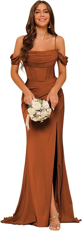 Off-the-shoulder Satin Bridesmaid Corset Ball Gown - Onouthati