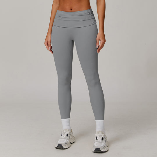 Fold High Waist Yoga Pants Women's Cloud-feeling Belly Contracting And Hip Lifting Sports Pants - Onouthati