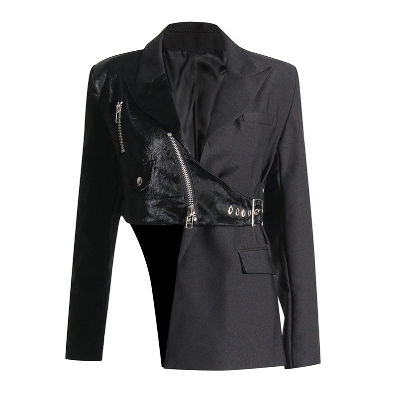Female Suit Collar Stitching Design Irregular Blazer - Onouthati