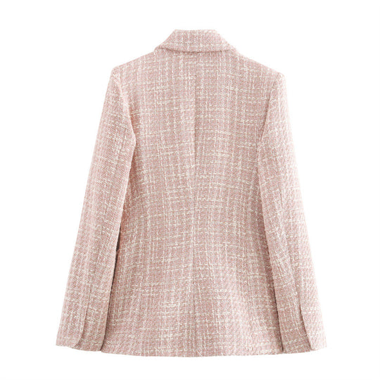 Autumn Texture Double Row Ornament Slim Suit Jacket - Onouthati
