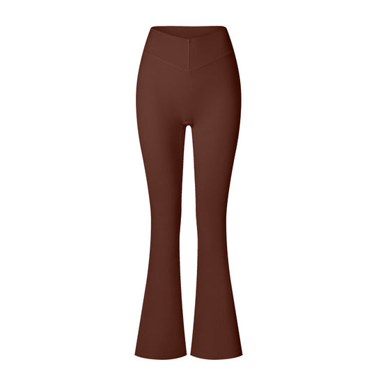Brushed Flared V-waist Sports Tight Trousers - Onouthati