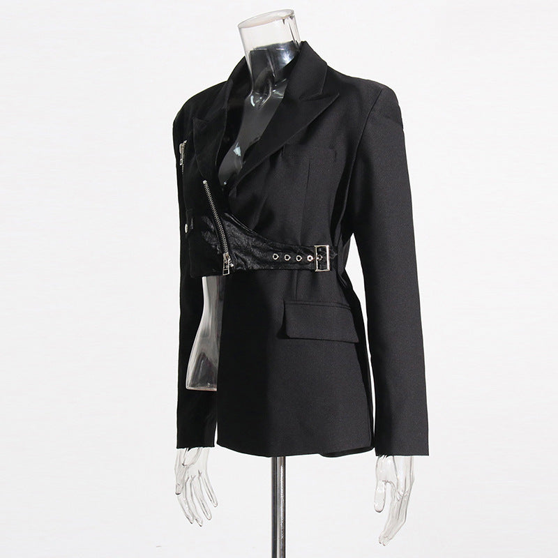 Female Suit Collar Stitching Design Irregular Blazer - Onouthati
