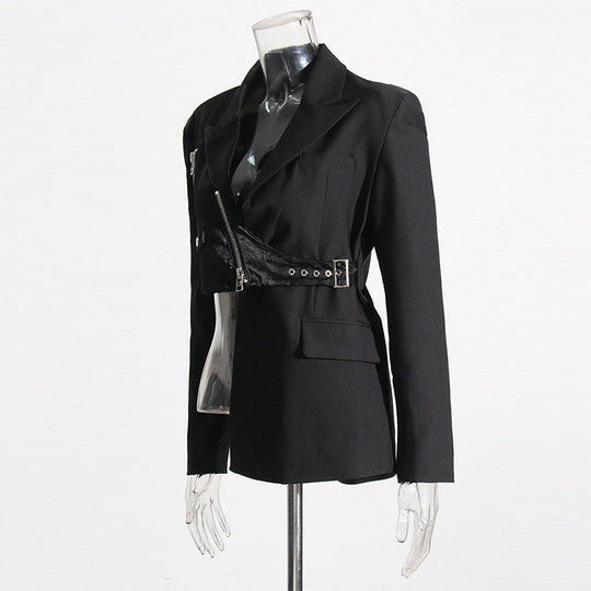 Female Suit Collar Stitching Design Irregular Blazer - Onouthati