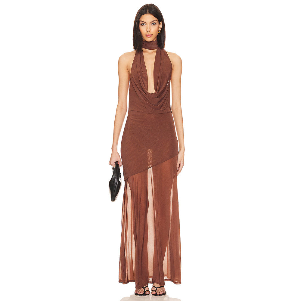 Halter Bare Back Pleated Dress Women - Onouthati