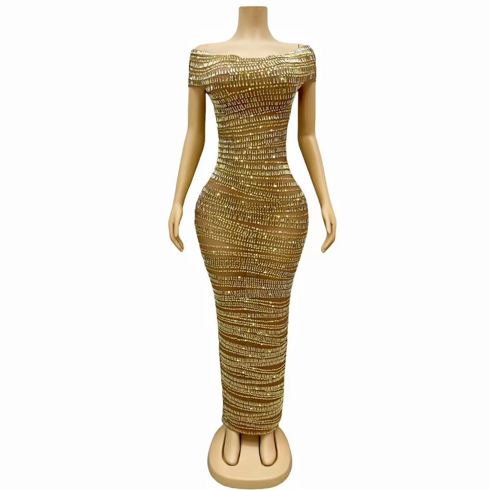 Sexy Luxury Shiny Rhinestone Dress Performance Costume Party Evening Dress - Onouthati
