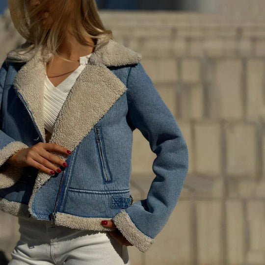 Fleece-lined Denim Coat Short Jacket Design Fashion Women - Onouthati