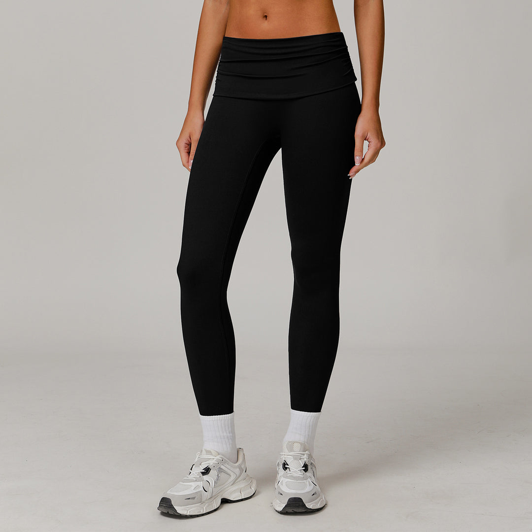 Fold High Waist Yoga Pants Women's Cloud-feeling Belly Contracting And Hip Lifting Sports Pants - Onouthati