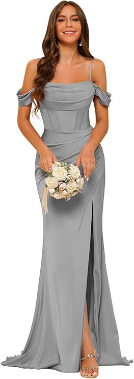 Off-the-shoulder Satin Bridesmaid Corset Ball Gown - Onouthati