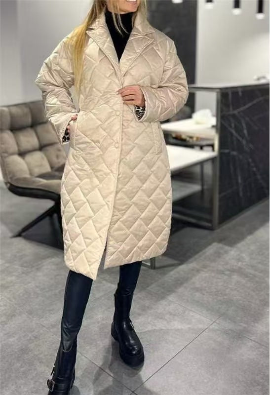 Glossy Down Jacket Rhombus Cotton Padded Clothes Loose And Warm Women - Onouthati