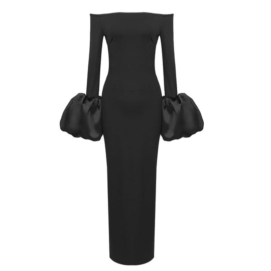 Dress Red And Black Slim-fit Long Sleeve French Lantern Sleeve Dress - Onouthati
