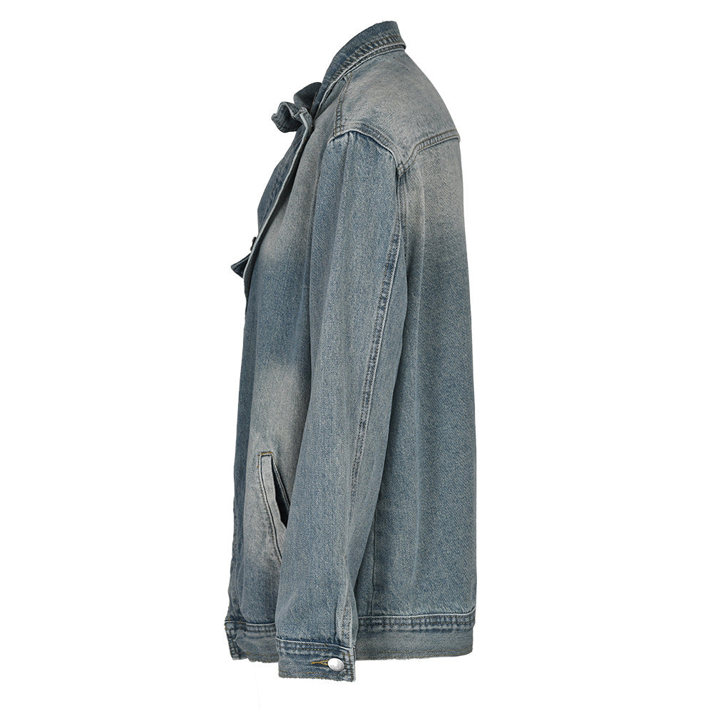 Women's Loose Korean-style Irregular Wash Denim Coat - Onouthati