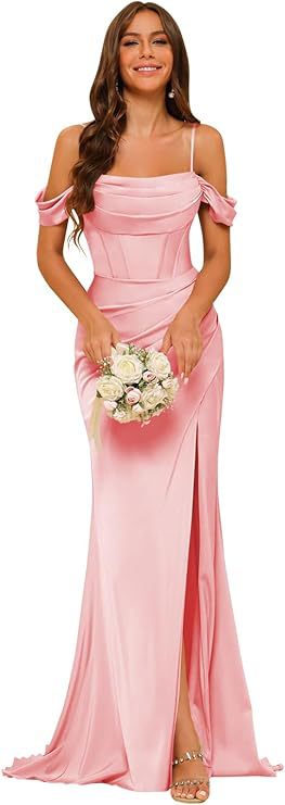 Off-the-shoulder Satin Bridesmaid Corset Ball Gown - Onouthati